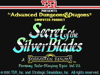 Advanced Dungeons & Dragons Secret of the Silver Blades title screen for Commodore 64
